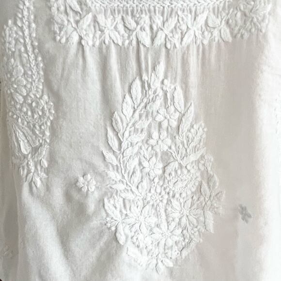 Alya White Tone-on-Tone Embroidered Summer Blouse LARGE Boho Cottagecore - Picture 5 of 8